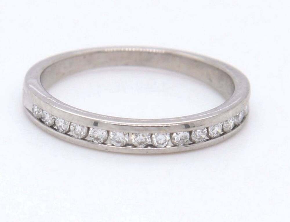 14 K White Gold, .10 CTW, Channel Set Natural Diamonds, Size 4, 1.7 Grams
